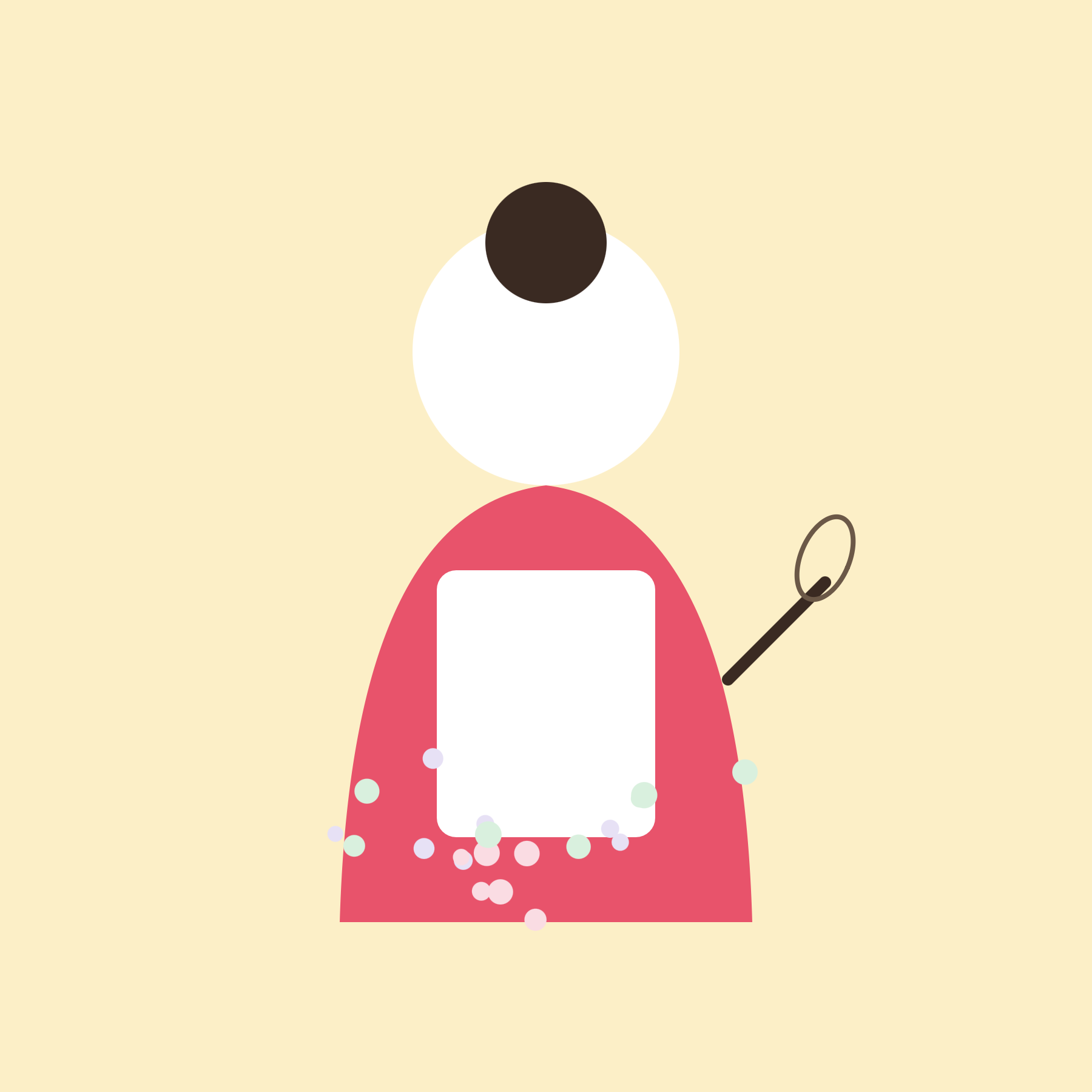 Illustrated portrait of Suchi, the baker and founder of Whisking Wonders, in her home kitchen with a whisk